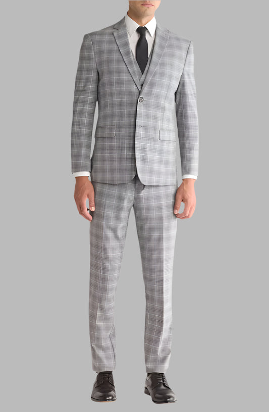 Slim Fit Windowpane Three-Piece Suit