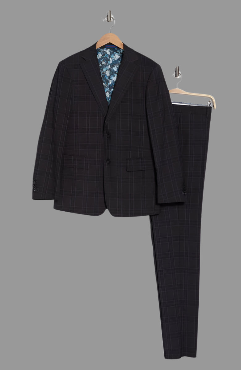 Plaid Trim Fit Notch Lapel Two-Piece Suit